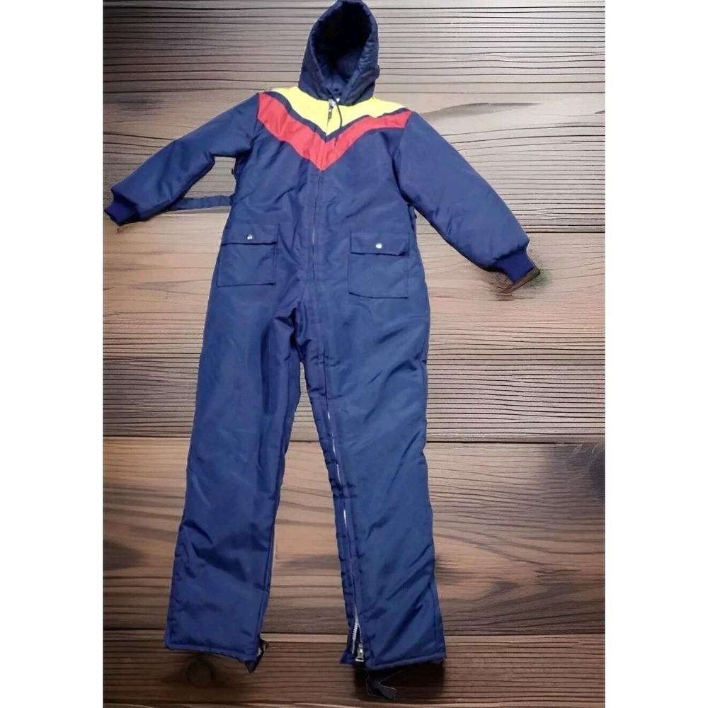 Montgomery Ward Snow Suit Youth 18 Blue Excellent Vintage Chevron Ski One Piece
